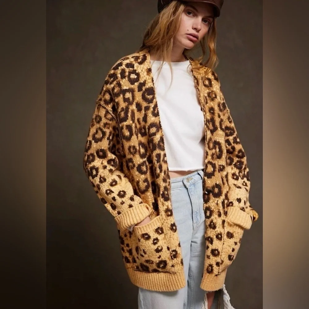 Free People State Side Cardigan Leopard Print - Picture 4 of 4